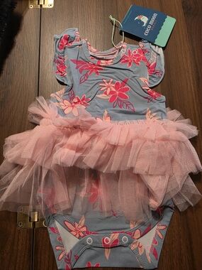 Coco Moon Floral Tutu Onsie - Pink & Blue